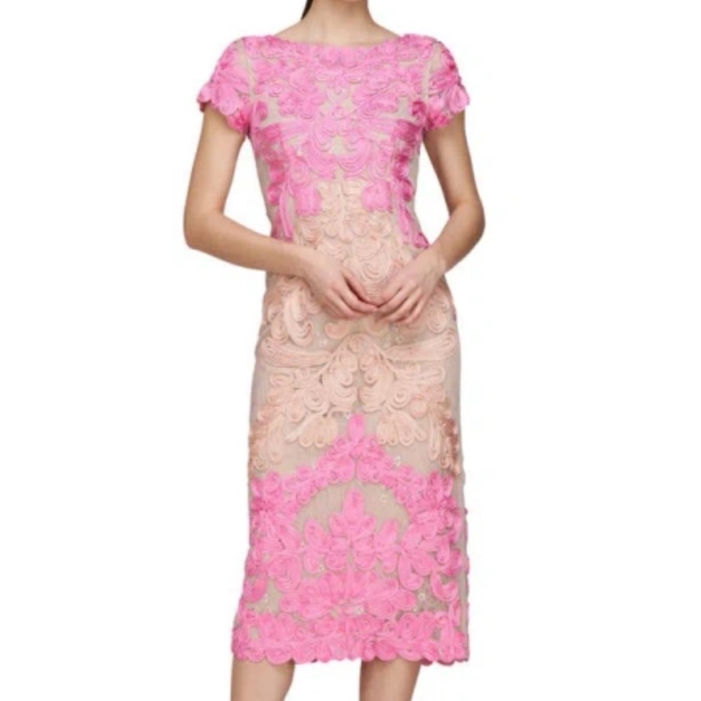 JS Collections Soutache Lace Midi Dress Pink Wedding Guest NWT Size 4